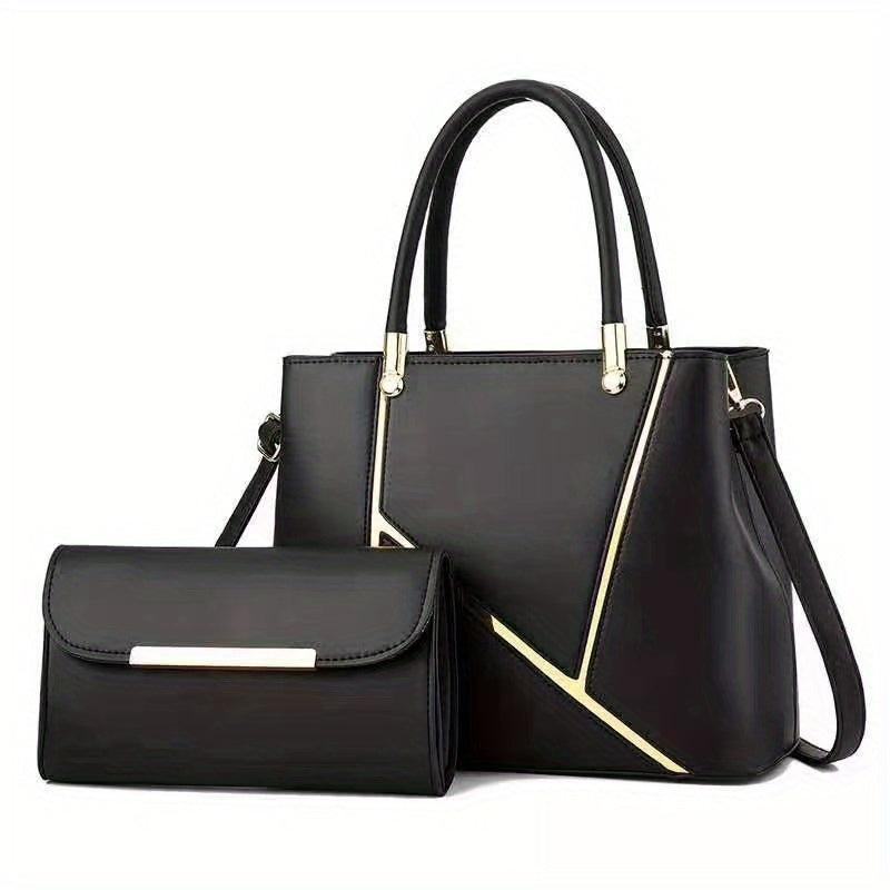 Solid Zipper Tote Bag With Purse Large Capacity Crossbody Bag