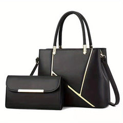 Solid Zipper Tote Bag With Purse Large Capacity Crossbody Bag
