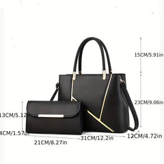 Solid Zipper Tote Bag With Purse Large Capacity Crossbody Bag