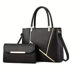 Solid Zipper Tote Bag With Purse Large Capacity Crossbody Bag