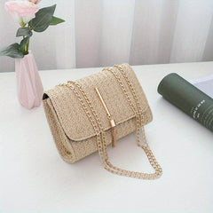 Mini Straw Crossbody Bag Solid Casual Summer Vacation Tote Bag