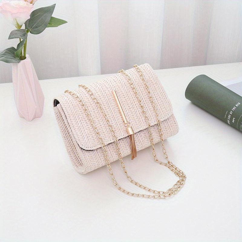 Mini Straw Crossbody Bag Solid Casual Summer Vacation Tote Bag