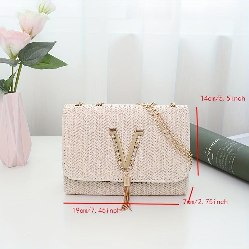 Mini Straw Crossbody Bag Solid Casual Summer Vacation Tote Bag