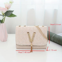 Mini Straw Crossbody Bag Solid Casual Summer Vacation Tote Bag