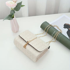 Mini Straw Crossbody Bag Solid Casual Summer Vacation Tote Bag