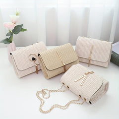 Mini Straw Crossbody Bag Solid Casual Summer Vacation Tote Bag