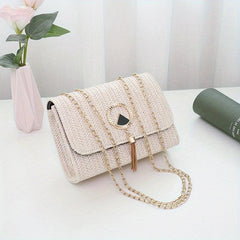 Mini Straw Crossbody Bag Solid Casual Summer Vacation Tote Bag