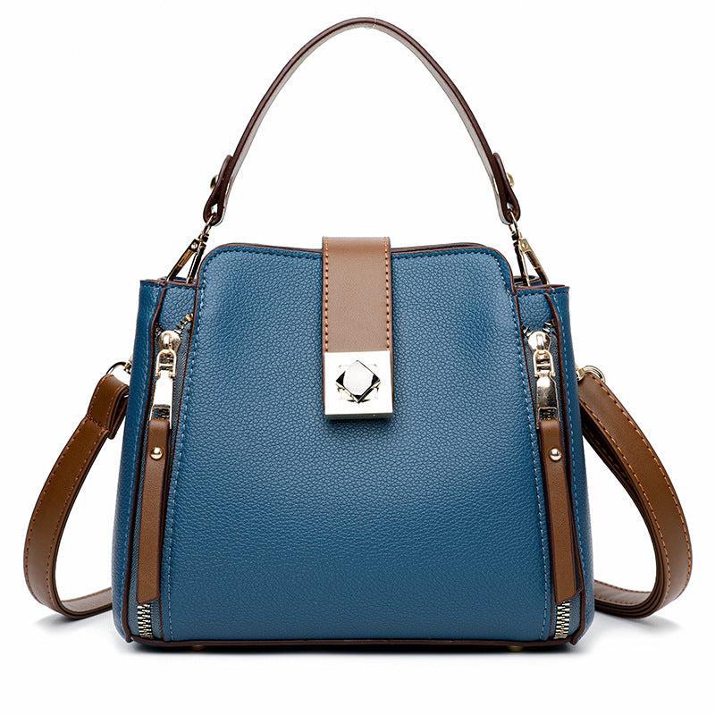Faux Leather Crossbody Bag Top Handle Purse Zipper Bucket Bag