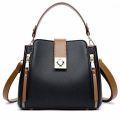 Faux Leather Crossbody Bag Top Handle Purse Zipper Bucket Bag