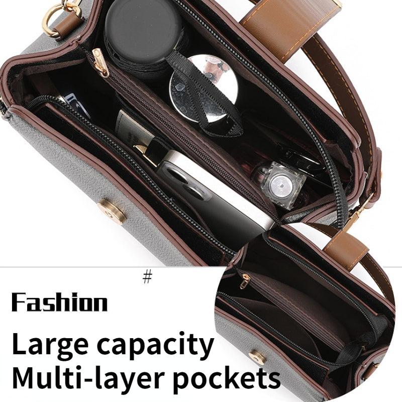 Faux Leather Crossbody Bag Top Handle Purse Zipper Bucket Bag