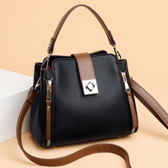 Faux Leather Crossbody Bag Top Handle Purse Zipper Bucket Bag
