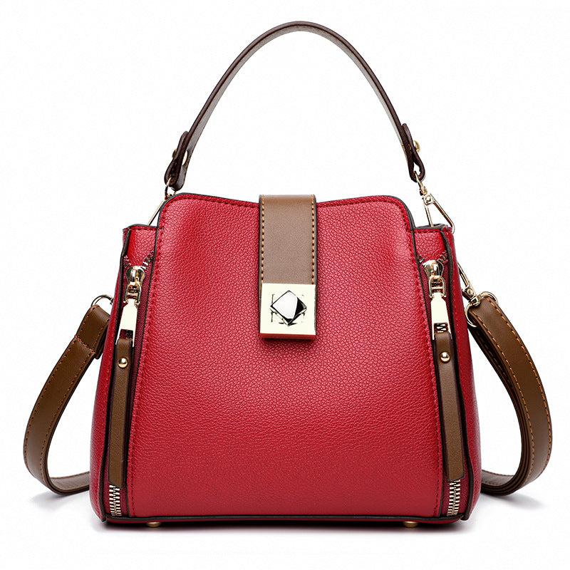 Faux Leather Crossbody Bag Top Handle Purse Zipper Bucket Bag