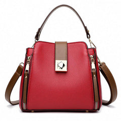 Faux Leather Crossbody Bag Top Handle Purse Zipper Bucket Bag
