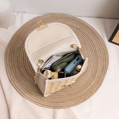 Straw Square Bag Turn Lock Crossbody Chain Women's Flap Top Bag