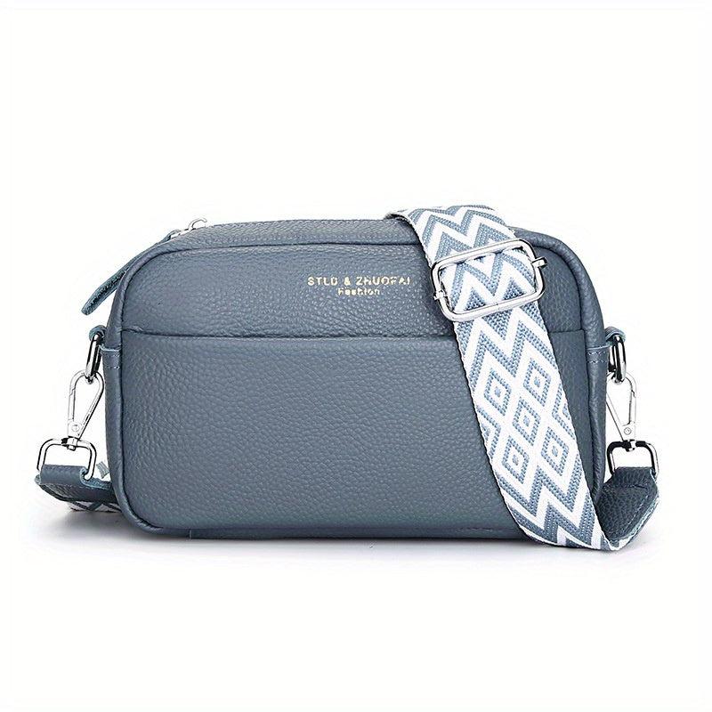 Leather Crossbody Bag Wide Guitar Strap Shoulder Bag For Women