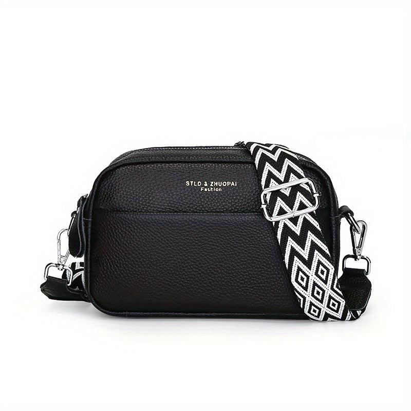Leather Crossbody Bag Wide Guitar Strap Shoulder Bag For Women