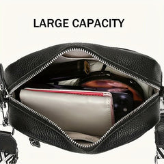 Leather Crossbody Bag Wide Guitar Strap Shoulder Bag For Women