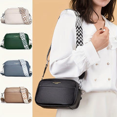 Leather Crossbody Bag Wide Guitar Strap Shoulder Bag For Women