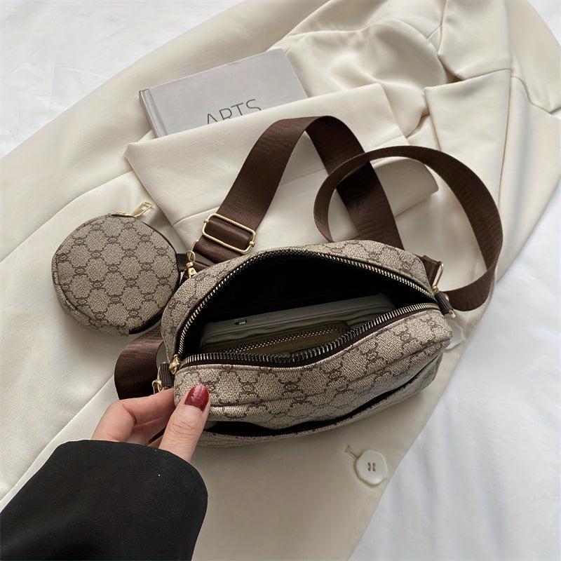 Geometric Print Crossbody Bag PU Leather Shoulder Bag