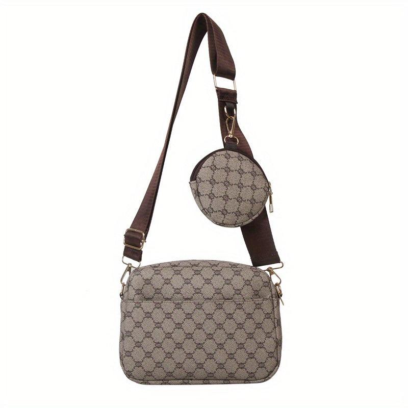 Geometric Print Crossbody Bag PU Leather Shoulder Bag