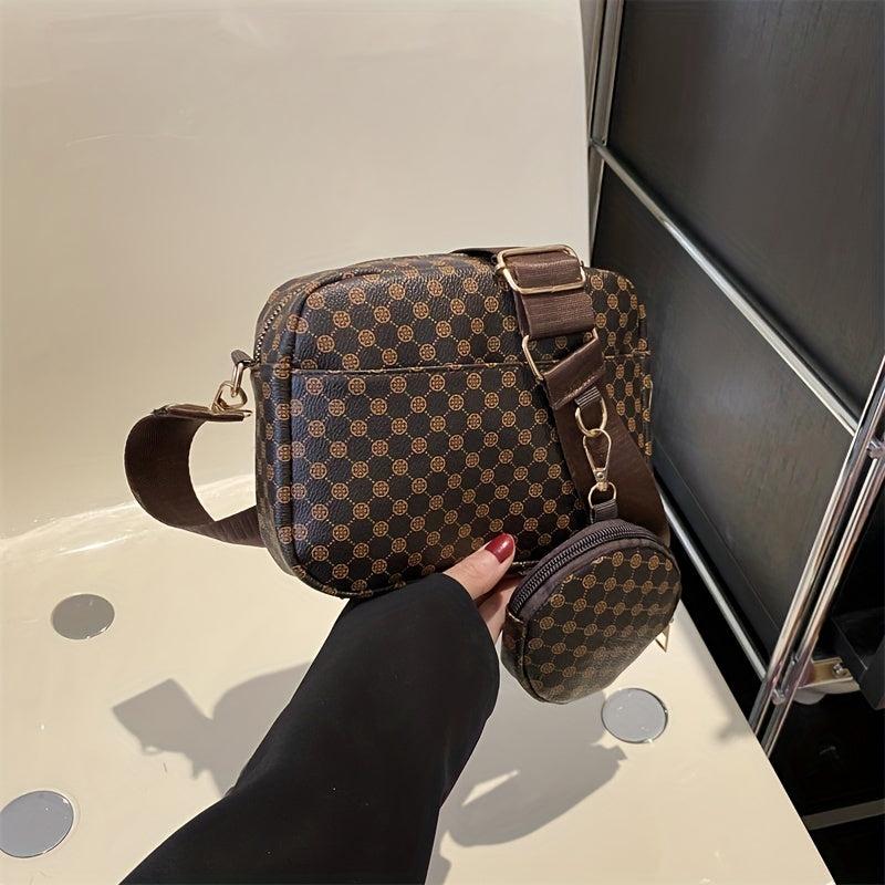 Geometric Print Crossbody Bag PU Leather Shoulder Bag
