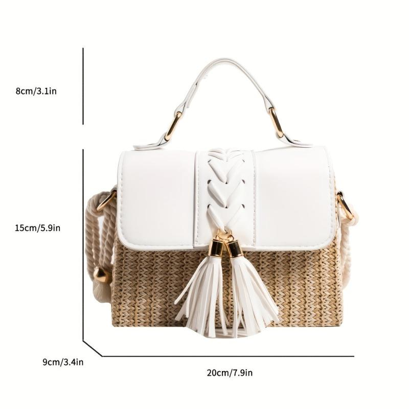 Tassel Decor Straw Woven Handbags Mini Crossbody Beach Bag
