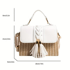 Tassel Decor Straw Woven Handbags Mini Crossbody Beach Bag