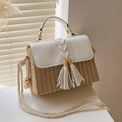 Tassel Decor Straw Woven Handbags Mini Crossbody Beach Bag