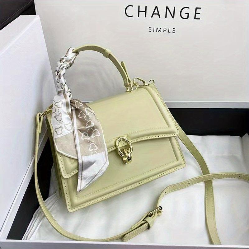 Embossed Square Handbag Scarf Decor Small Crossbody Bag