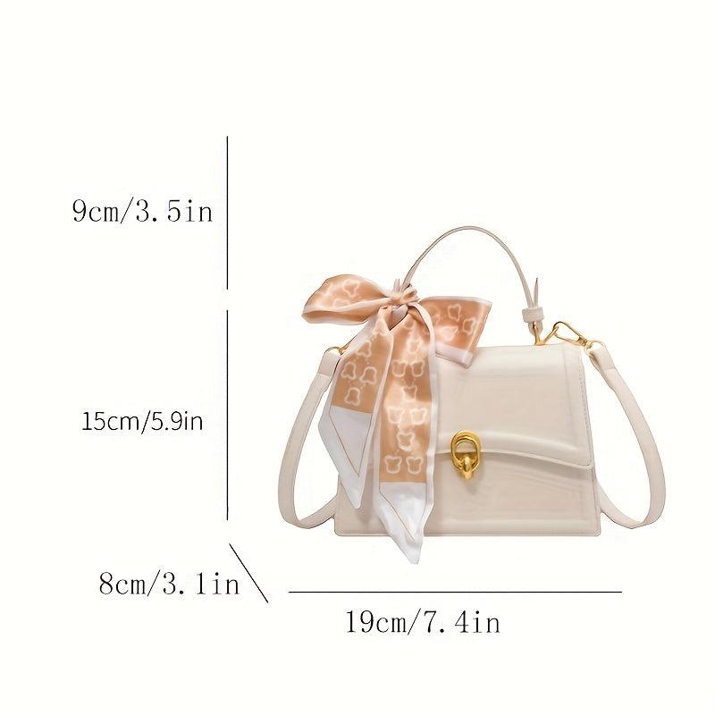 Embossed Square Handbag Scarf Decor Small Crossbody Bag