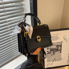 Embossed Square Handbag Scarf Decor Small Crossbody Bag