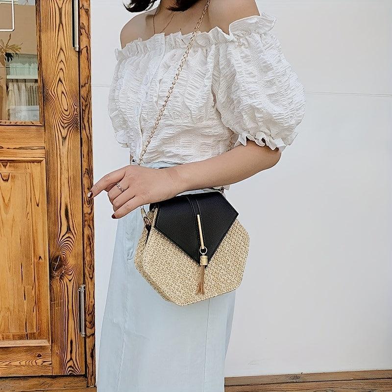Hexagonal Crossbody Bag Tassel Chain Shoulder Bag