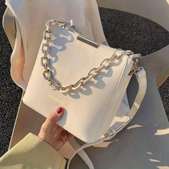 Chain Decor Bucket Bag Faux Leather Crossbody Handbag Small Shoulder Purse