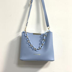 Chain Decor Bucket Bag Faux Leather Crossbody Handbag Small Shoulder Purse