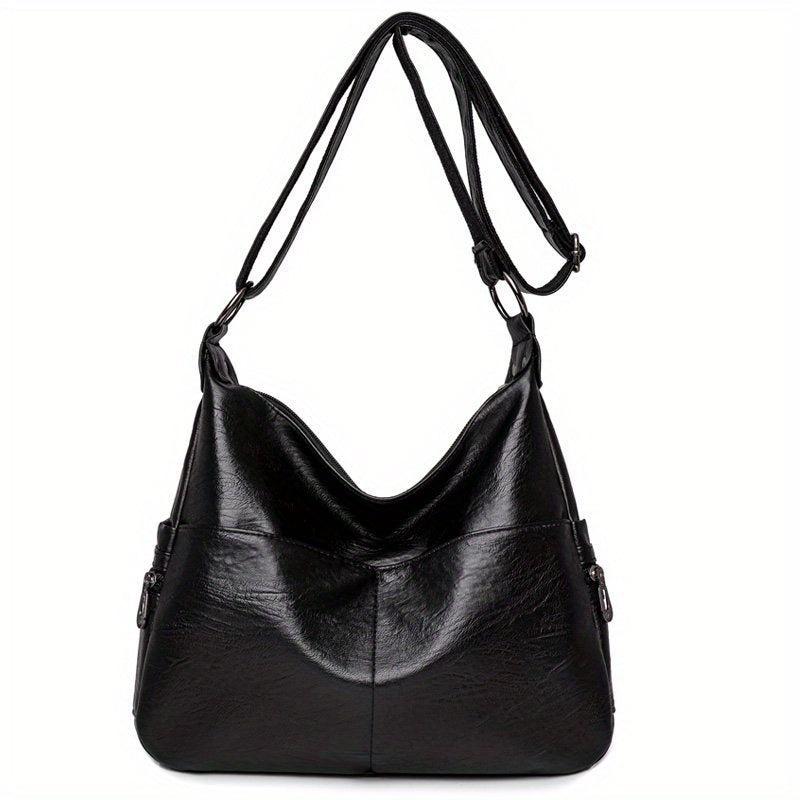 Large Capacity Hobo Bag Solid PU Leather Crossbody Bag Women's Shoulder Satchel