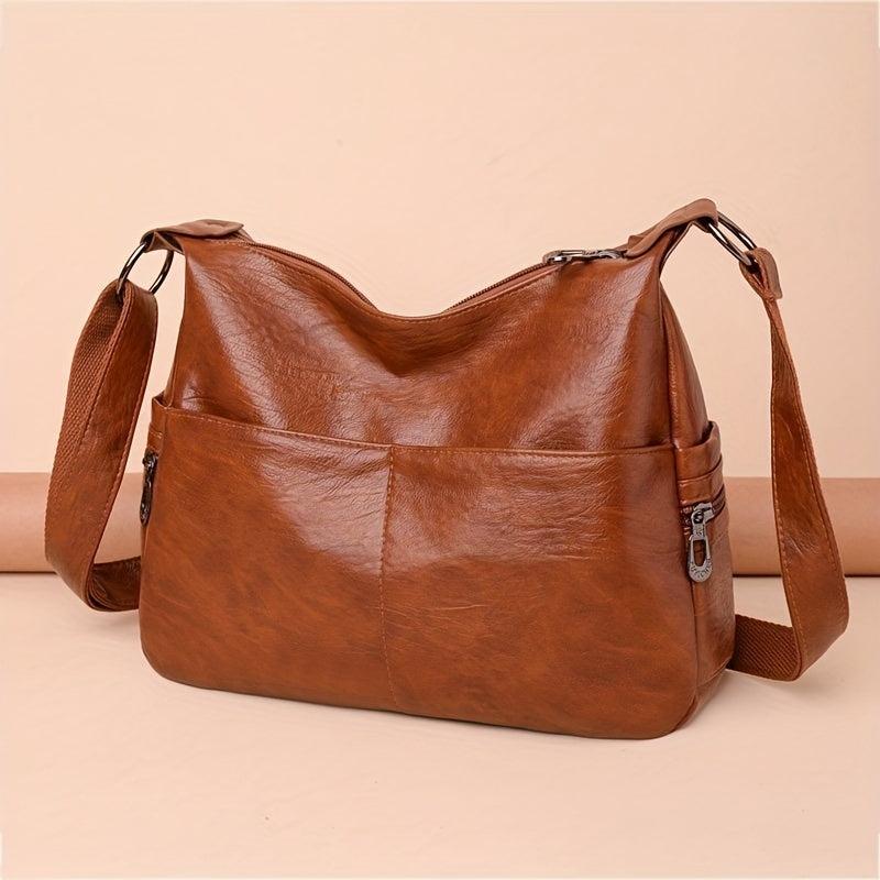 Large Capacity Hobo Bag Solid PU Leather Crossbody Bag Women's Shoulder Satchel