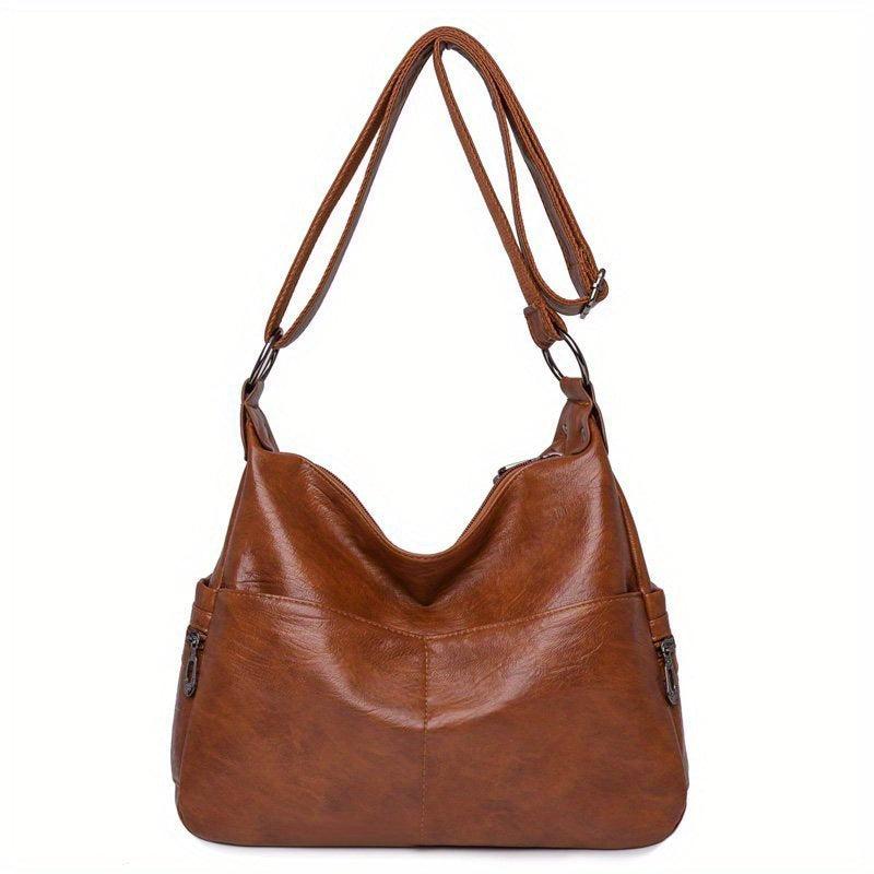 Large Capacity Hobo Bag Solid PU Leather Crossbody Bag Women's Shoulder Satchel