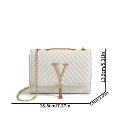 Chevron Quilted Crossbody Bag Mini Tassel Decor Square Purse Chain Shoulder Bag