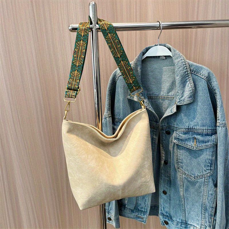 Vintage Bucket Bag Women Wide Strap Crossbody Large Capacity Shoulder