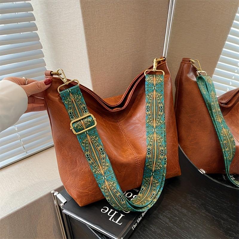 Vintage Bucket Bag Women Wide Strap Crossbody Large Capacity Shoulder