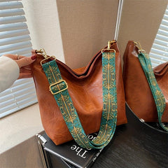 Vintage Bucket Bag Women Wide Strap Crossbody Large Capacity Shoulder