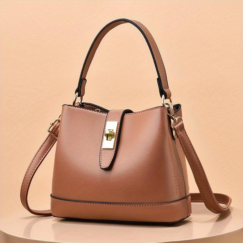 Handheld Bucket Bag Crossbody Bag PU Leather Handbag