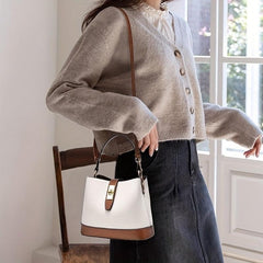 Handheld Bucket Bag Crossbody Bag PU Leather Handbag