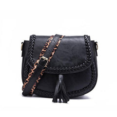 Leopard Crossbody Saddle Bag w/ Tassel Trim & Convertible Strap