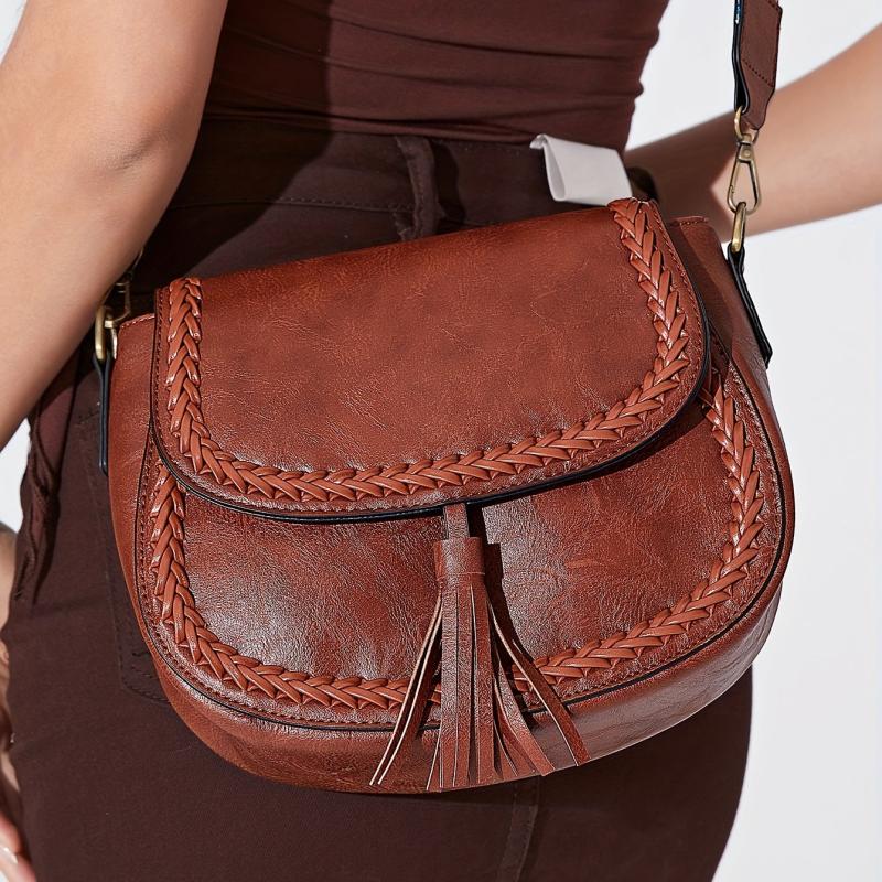 Leopard Crossbody Saddle Bag w/ Tassel Trim & Convertible Strap