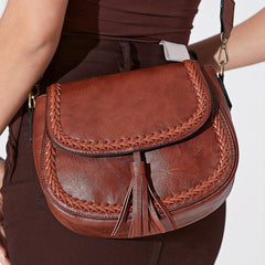 Leopard Crossbody Saddle Bag w/ Tassel Trim & Convertible Strap