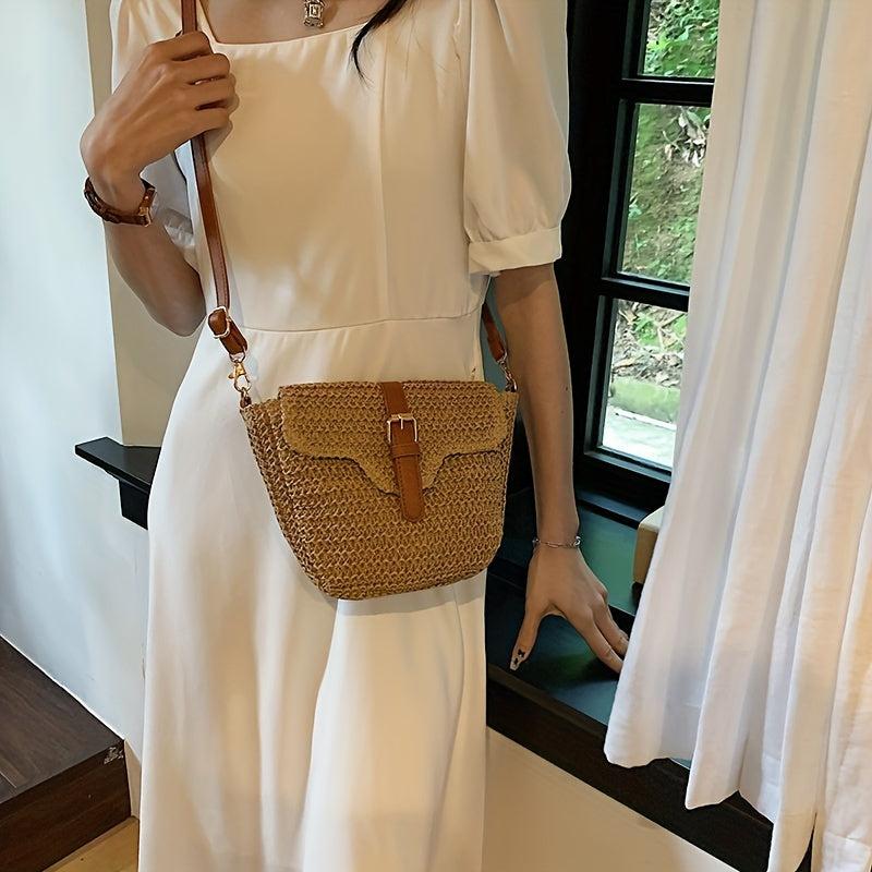 Boho Style Straw Crossbody Bag for Summer Travel