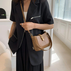 Solid PU Leather Underarm Bag Textured Shoulder Bag