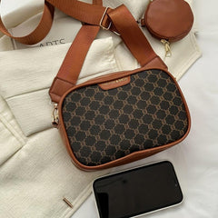 Vintage Wide Strap Square Crossbody Bag PU Leather Textured Bag Purse