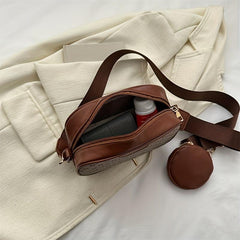 Vintage Wide Strap Square Crossbody Bag PU Leather Textured Bag Purse